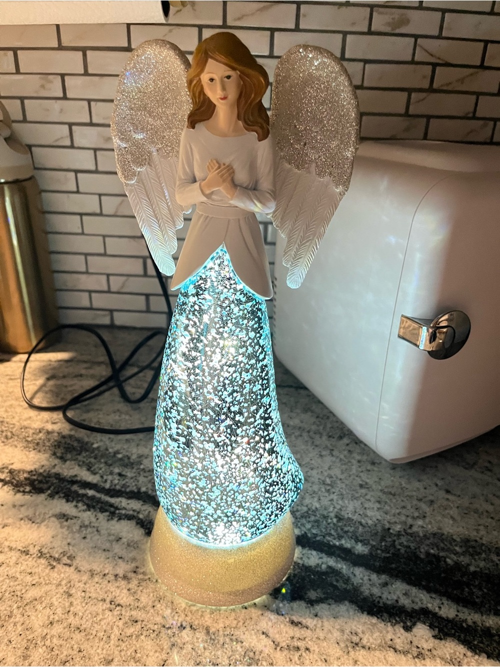 RARE Cracker Barrel Fiber Optic Angel With Glitter Globe Lighted 19” In Box. - Picture 4 of 12